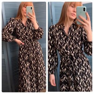 Zara Shirt Dress Black White Belted Viscose New
